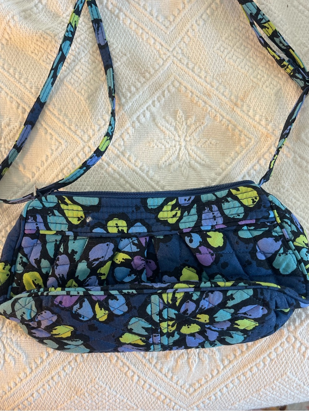 Vera Bradley Quilted Navy Floral Crossbody Shoulder Bag